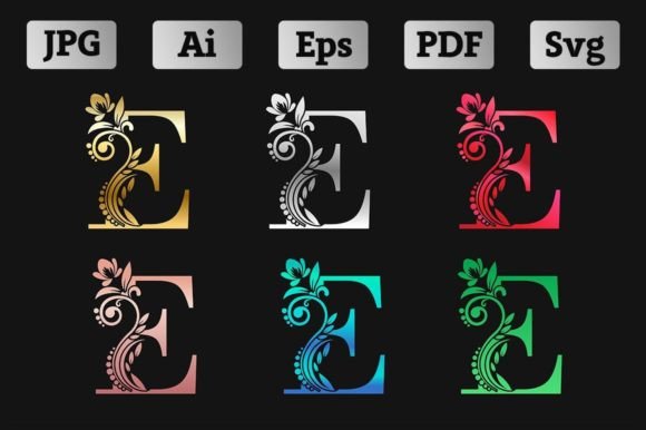 Decorative Letter E in Metallic Colors